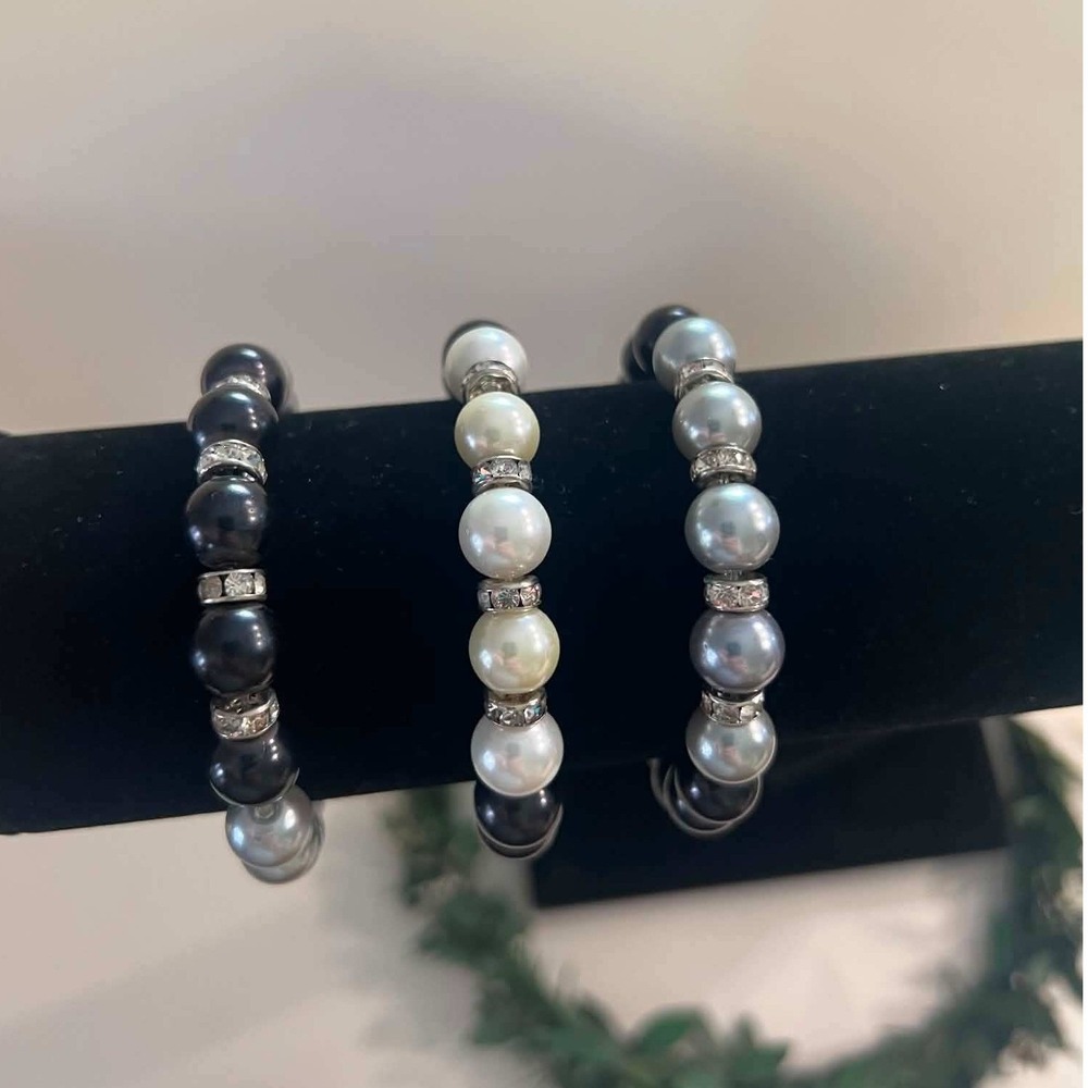 Victorian Goth Dark Romantic Bracelets Black White Silver Rhinestone Accents 7in